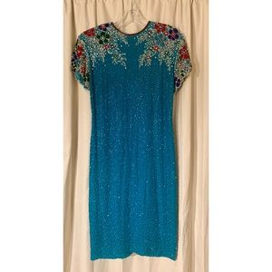 Vintage beaded silk dress - knee length